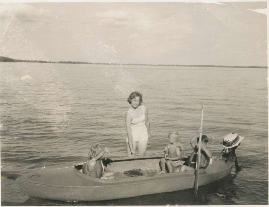 canoe, lake, Iowa History, history of Iowa, Families, Lakes, Rivers, and Streams, life jacket, Hughes, Rick, Spirit lake, IA, Iowa, Outdoor Recreation, swimsuit, Children, Portraits - Individual