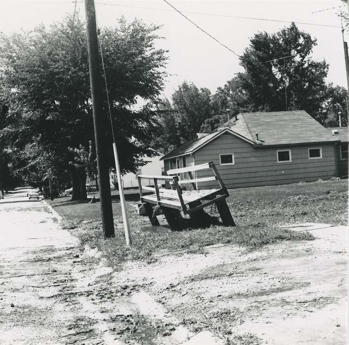 summer, history of Iowa, Homes, Waverly, IA, Waverly Public Library, Iowa, line, roof, Iowa History, Floods, pole, flood aftermath, tree