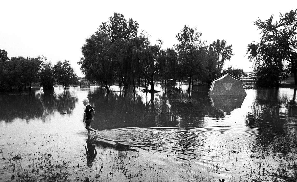 Iowa History, barefoot, tree, tent, Iowa, Floods, Lemberger, LeAnn, Ottumwa, IA, water, Outdoor Recreation, Children, history of Iowa