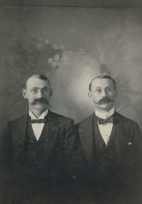 history of Iowa, Portraits - Group, Waverly Public Library, Waverly, IA, bowtie, hair, Iowa, suit, mustache, Iowa History, glasses, correct date needed, dr. william a. rohlf