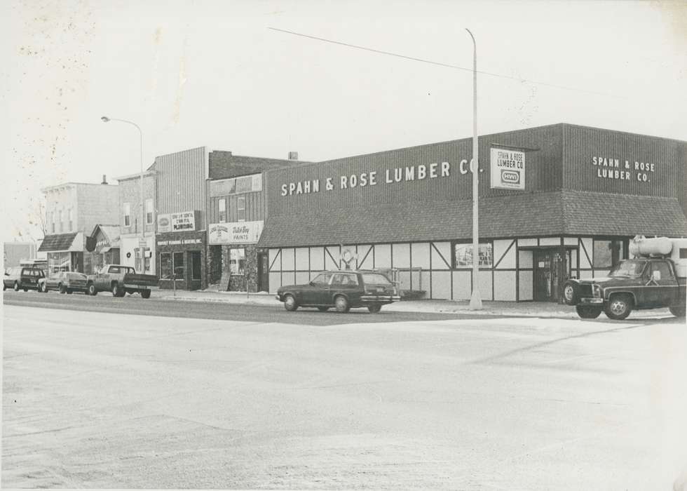 Main Streets & Town Squares, history of Iowa, cars, Iowa History, trucks, Motorized Vehicles, Businesses and Factories, business, Waverly, IA, Iowa, Cities and Towns, Waverly Public Library