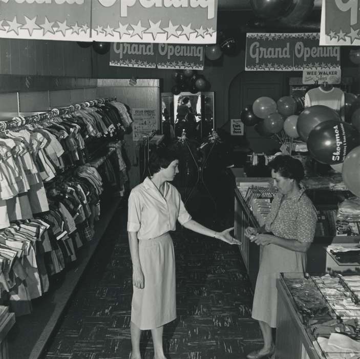 history of Iowa, Iowa History, balloon, woman, Businesses and Factories, clothing store, Waverly, IA, Iowa, Waverly Public Library, Labor and Occupations