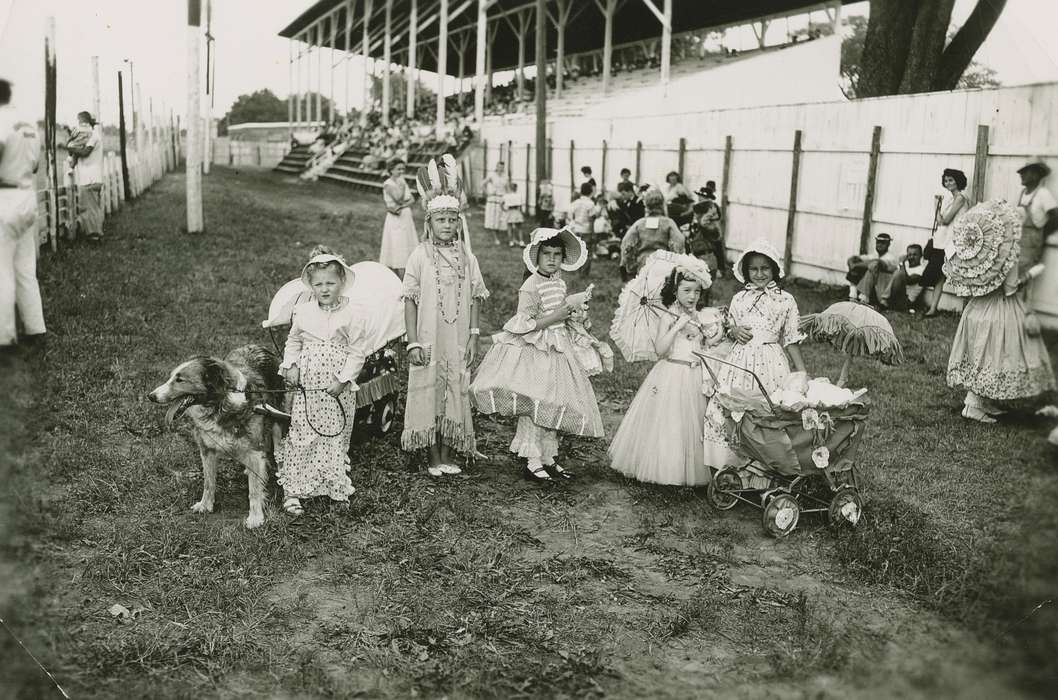 Portraits - Group, stereotype, Iowa, Animals, Iowa History, Fairs and Festivals, Deitrick, Allene, dog, stereotype of native american, Children, Entertainment, redface, Knoxville, IA, drag, history of Iowa, costume