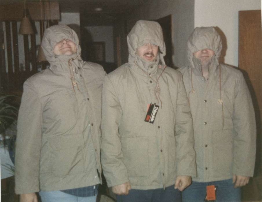 Portraits - Group, coats, history of Iowa, Iowa History, friends, Spirit lake, IA, colorized, Iowa, Homes, silly, Hughes, Rick