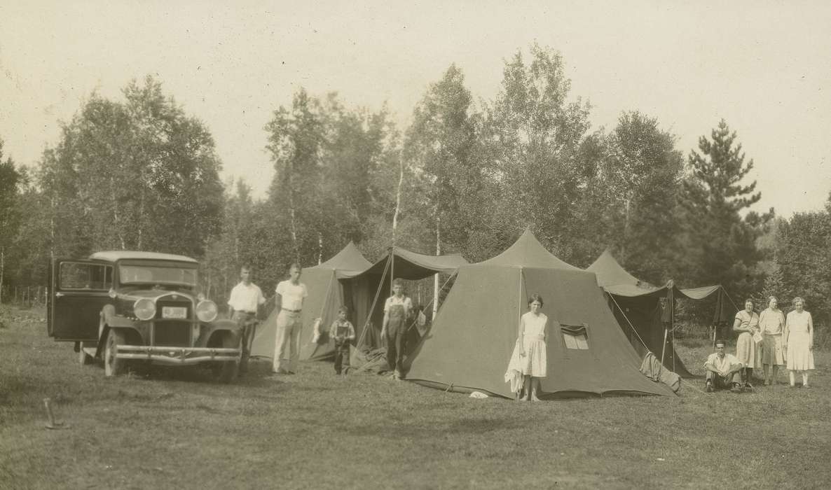 Portraits - Group, Travel, history of Iowa, Iowa History, IA, Motorized Vehicles, car, tent, Iowa, McMurray, Doug