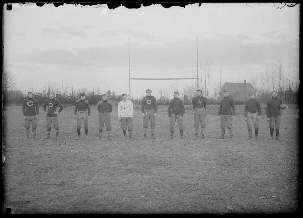 men, history of Iowa, uniform, Iowa History, football, field, Storrs, CT, Archives & Special Collections, University of Connecticut Library, Iowa, team