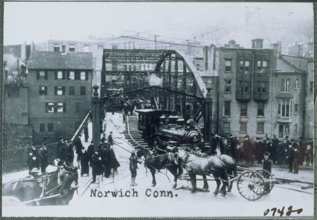 train, Iowa, trolley, horse, Archives & Special Collections, University of Connecticut Library, train track, bridge, Norwich, CT, history of Iowa, Iowa History