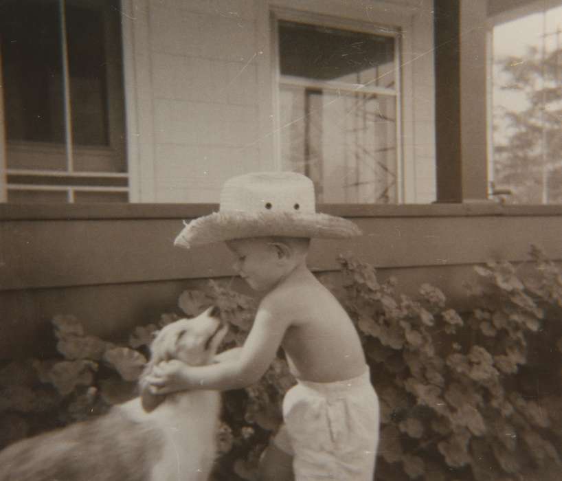 boy, Iowa History, Children, Iowa, history of Iowa, cowboy hat, Animals, dog, Trumm, Mary Ann, IA