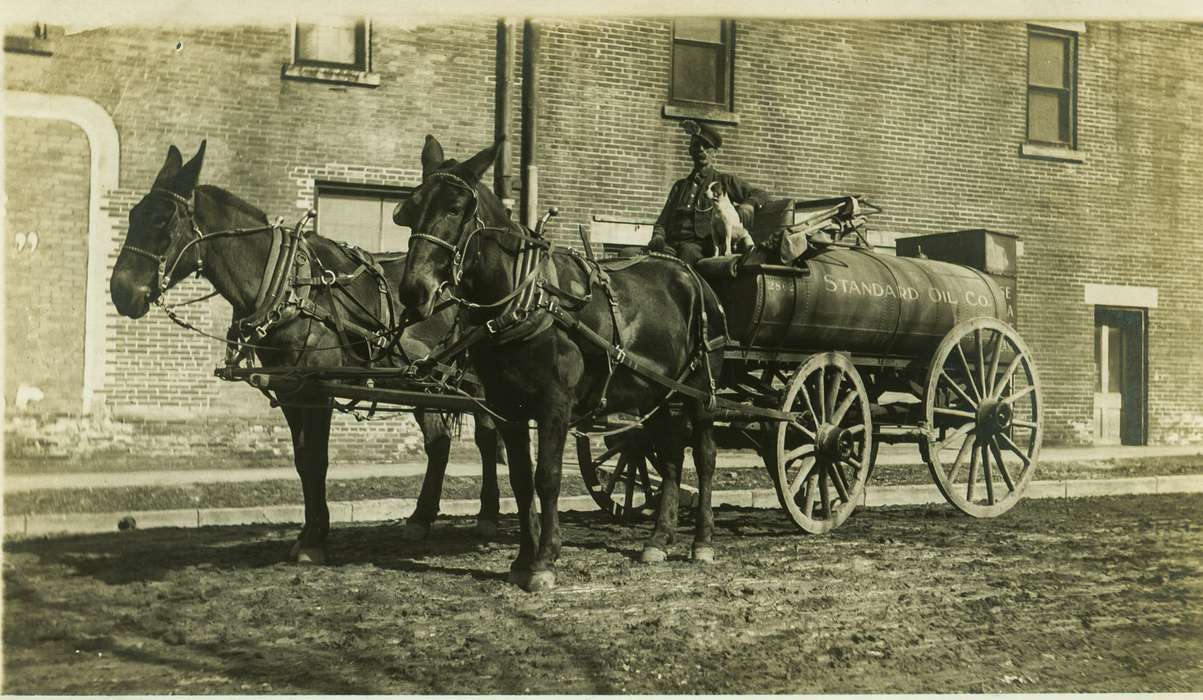 Anamosa, IA, dog, history of Iowa, horses, standard oil, Anamosa Library & Learning Center, Animals, Iowa, Portraits - Individual, Labor and Occupations, horse, Iowa History, wagon, oil