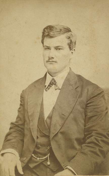 Iowa, Waterloo, IA, watch chain, Olsson, Ann and Jons, Portraits - Individual, history of Iowa, man, mustache, bow tie, Iowa History