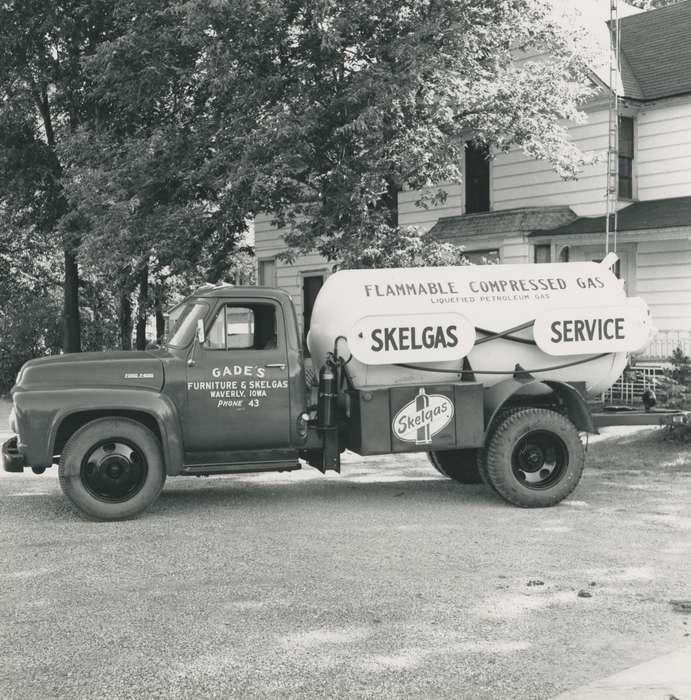 work truck, Motorized Vehicles, Iowa History, Waverly Public Library, truck, Iowa, history of Iowa, IA, gas, Labor and Occupations