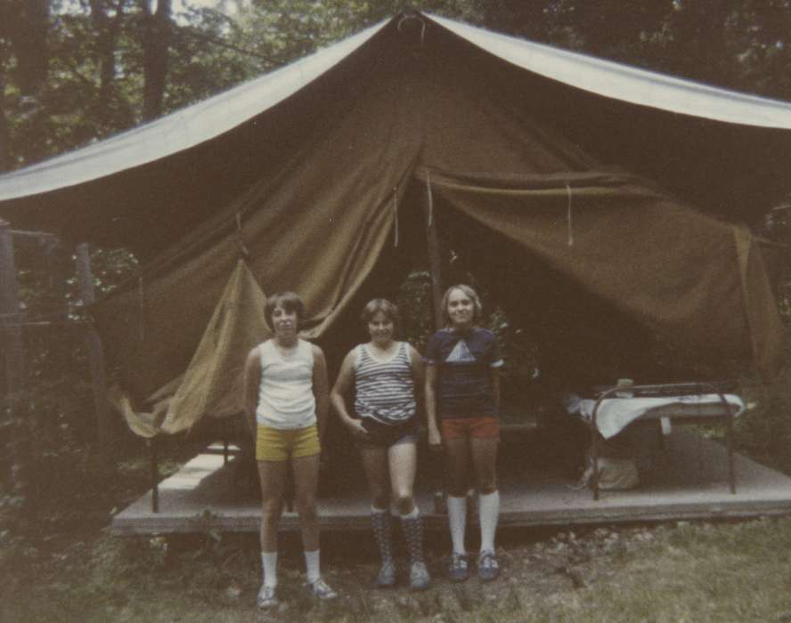 Portraits - Group, girl, Leisure, camping, Iowa History, tent, Iowa, Higgins, Sarah, Outdoor Recreation, Children, history of Iowa, Danville, IA