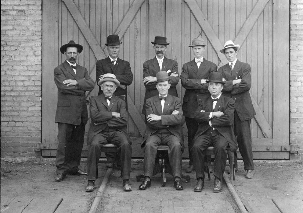 Portraits - Group, hat, Iowa History, Strawberry Point, IA, Iowa, mustache, Kringlen, Linda, bowler hat, history of Iowa