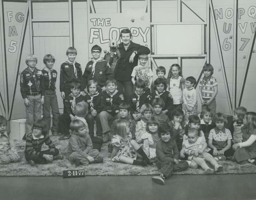 Portraits - Group, history of Iowa, Iowa History, Entertainment, floppy the dog, boy scout, the floppy show, Urbandale, IA, Story, Kim, Iowa, scouts, television, Children