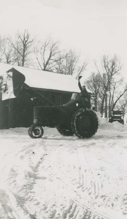 winter, Dysart, IA, history of Iowa, Motorized Vehicles, Farms, Iowa, Bull, Ardith, Portraits - Individual, Iowa History, Farming Equipment, tractor