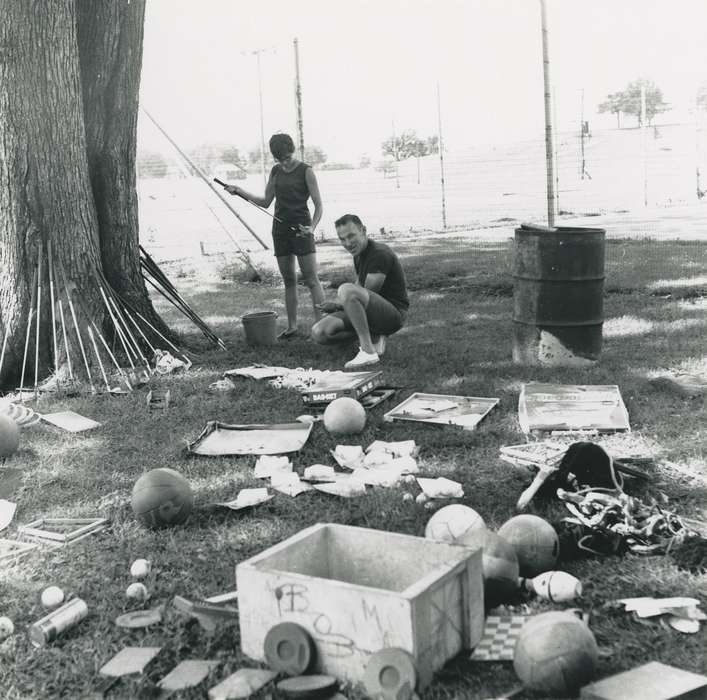 Portraits - Group, Waverly Public Library, Floods, history of Iowa, Iowa History, summer, Waverly, IA, flood aftermath, toy, ball, Iowa, tree trunk