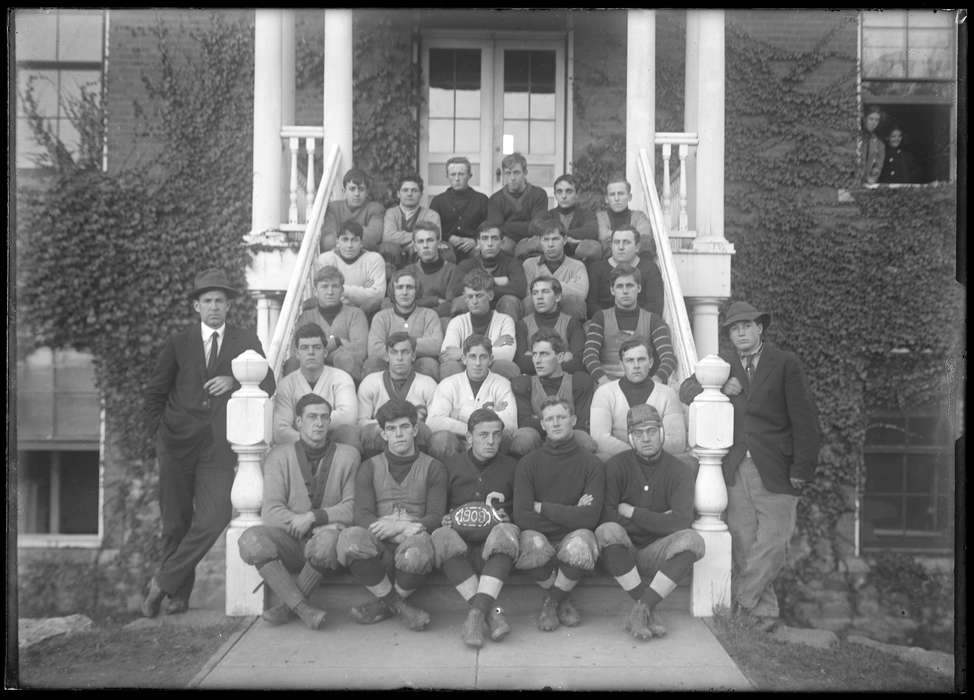 men, uniform, Iowa, Storrs, CT, team, football, Archives & Special Collections, University of Connecticut Library, history of Iowa, Iowa History