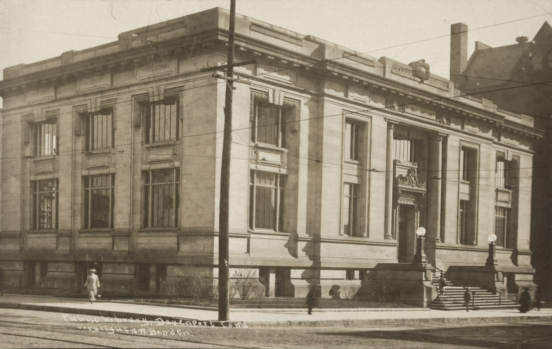 corner, Main Streets & Town Squares, history of Iowa, Iowa History, Library of Congress, window, architecture, sidewalk, Iowa, Cities and Towns, Schools and Education