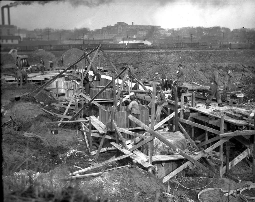 Cities and Towns, Iowa History, Iowa, Schools and Education, school, Lemberger, LeAnn, Labor and Occupations, Ottumwa, IA, construction crew, history of Iowa, pilings, construction