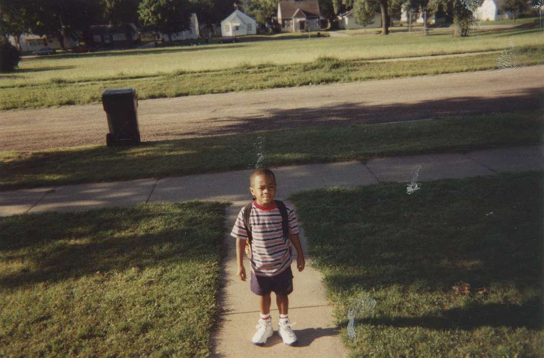 backpack, Iowa, Barrett, Sarah, Waterloo, IA, Schools and Education, Children, african american, sidewalk, Portraits - Individual, People of Color, history of Iowa, Iowa History