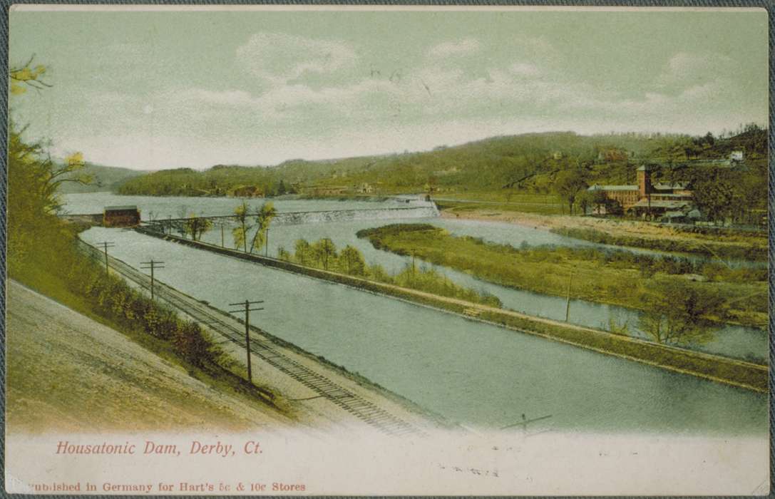 history of Iowa, Iowa History, Derby, CT, color, river, Archives & Special Collections, University of Connecticut Library, Iowa, dam, track