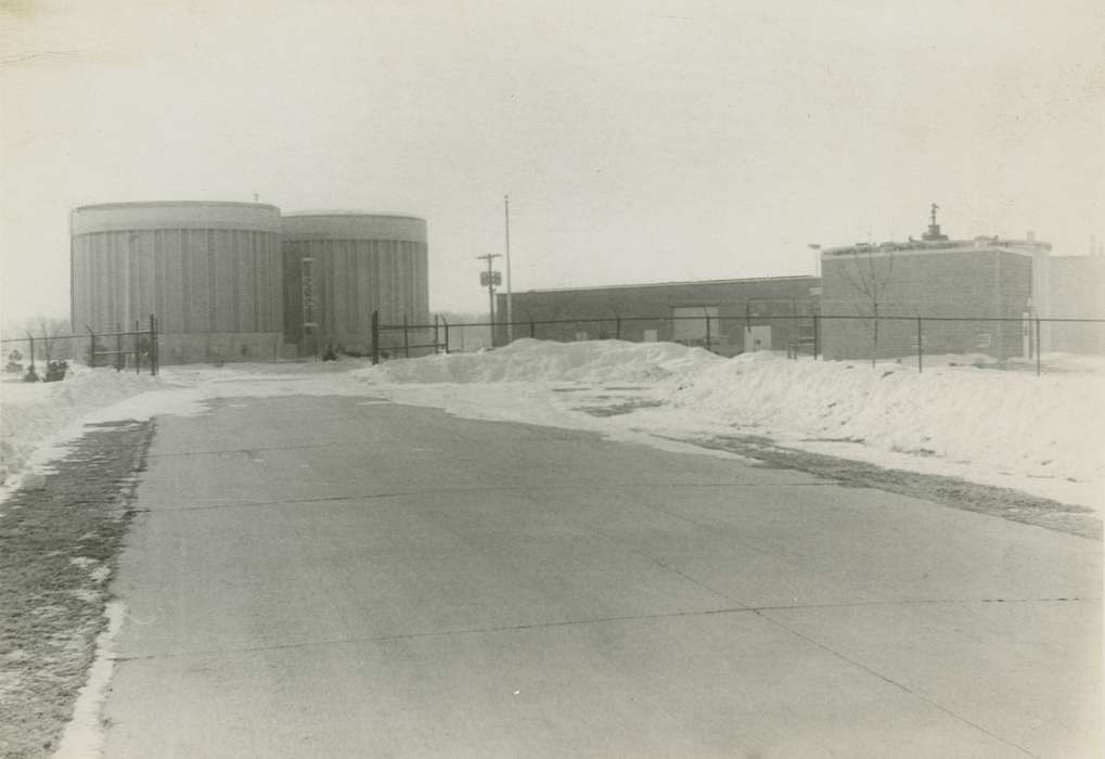 pole, history of Iowa, Iowa History, Winter, road, Businesses and Factories, Waverly, IA, building, Iowa, fence, snow, Waverly Public Library
