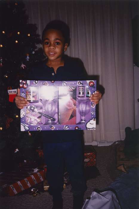 ice cream, Iowa, Waterloo, IA, Barrett, Sarah, Children, african american, Homes, People of Color, Portraits - Individual, christmas, presents, history of Iowa, Holidays, Iowa History