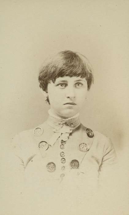 brooch, collared dresses, history of Iowa, Iowa History, Humeston, IA, woman, Iowa, Olsson, Ann and Jons, Children, short hairstyle, Portraits - Individual