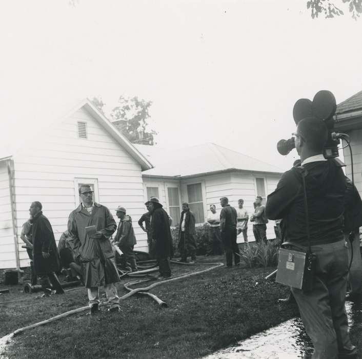 Floods, history of Iowa, Iowa History, summer, photographer, hard hat, flood aftermath, wood panel, Waverly, IA, Iowa, Homes, bag, Waverly Public Library