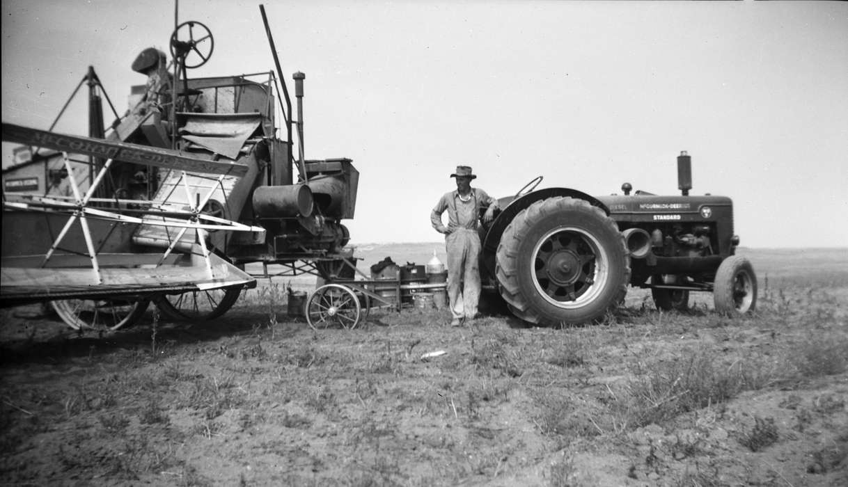 Portraits - Individual, tractor, Iowa History, Iowa, Motorized Vehicles, Neola, IA, harvest, wheat, Farms, Farming Equipment, Dawson, Kathy, history of Iowa