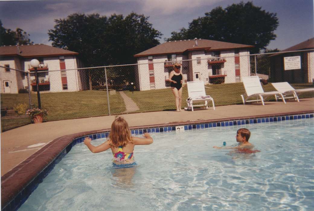 fence, history of Iowa, Iowa History, IA, lawn chair, Scholtec, Emily, swimming suit, apartment, Iowa, bathing suit, swimsuit, Children, Leisure, pool