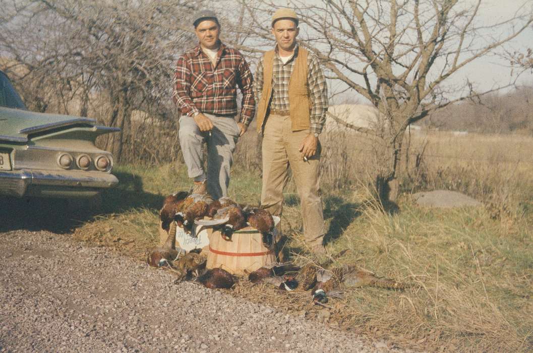 Portraits - Group, chevy bel air, Animals, flannel, ring-necked pheasant, Iowa History, Iowa, tail light, hunting, chevy, IA, history of Iowa, Outdoor Recreation, Campopiano Von Klimo, Melinda, bird hunting, pheasant