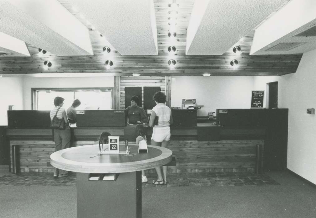 history of Iowa, women, bank teller, Iowa History, Iowa, Waverly Public Library, building interior, bank