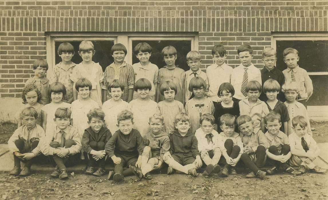 boy, brick, Children, Kime, Irma, boys, Religious Structures, hair, Waucoma, IA, history of Iowa, Iowa History, Portraits - Group, catholic, Iowa, child, socks, haircut, Schools and Education, children, girls, student, girl, shoes