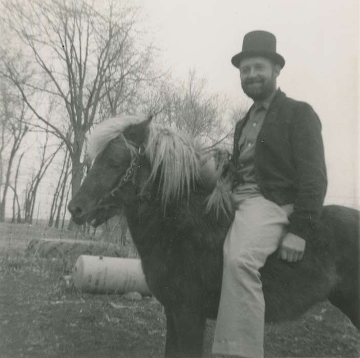 Portraits - Group, history of Iowa, pony, Mortenson, Jill, Iowa History, Animals, Iowa, Ackley, IA, top hat