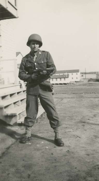 uniform, gun, history of Iowa, soldier, army, Iowa, TX, Bull, Ardith, Portraits - Individual, Military and Veterans, Iowa History