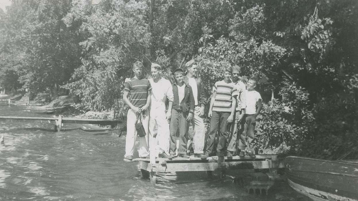 Clear Lake, IA, Lakes, Rivers, and Streams, boy scouts, Iowa History, McMurray, Doug, Children, Iowa, history of Iowa, Portraits - Group, boats, docks, river