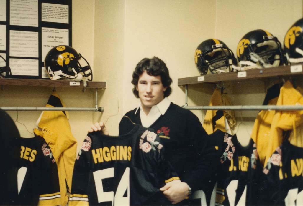 Travel, history of Iowa, uniform, Pasadena, CA, locker room, Iowa History, Higgins, Sarah, iowa hawkeye, football, Iowa, Schools and Education, Sports, hawkeyes, Portraits - Individual