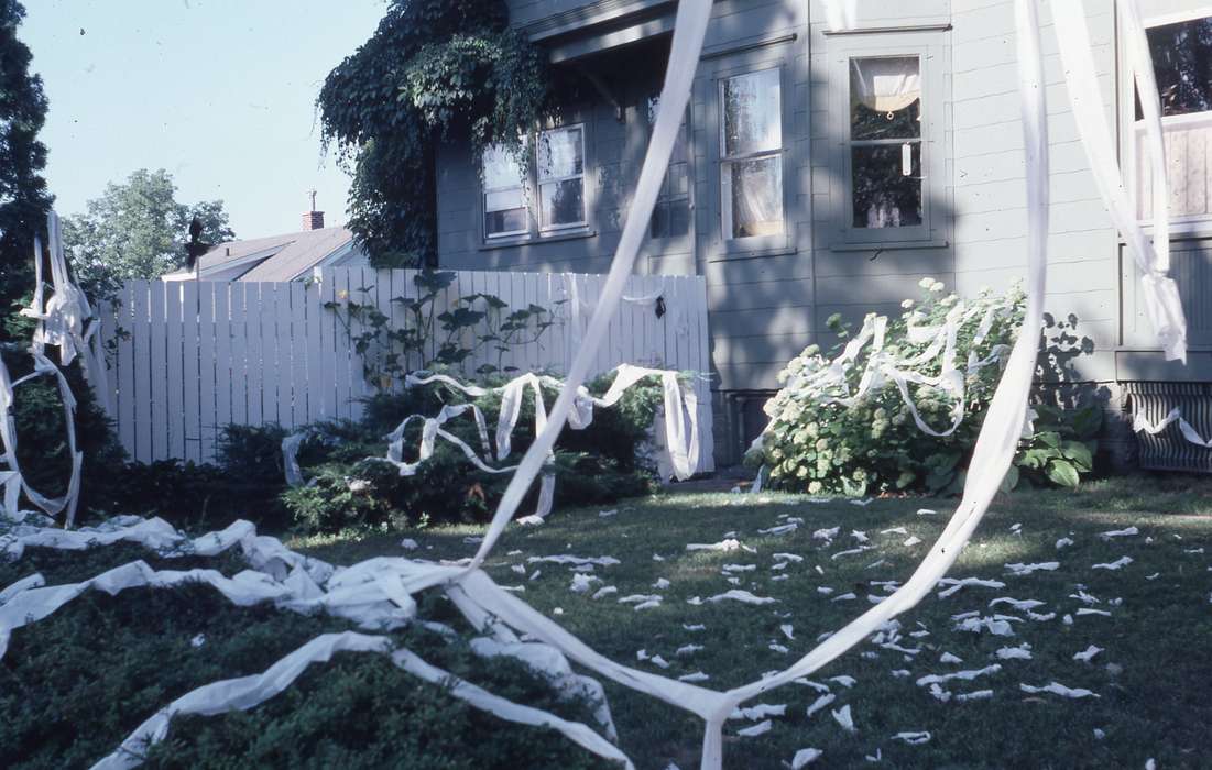 yard, history of Iowa, Iowa History, IA, toilet paper, vandalism, prank, white, Iowa, Zischke, Ward, fence, Homes