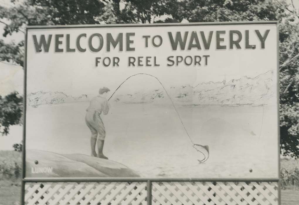 history of Iowa, Waverly Public Library, Waverly, IA, Iowa, billboard, welcome, sport, Iowa History, fishing