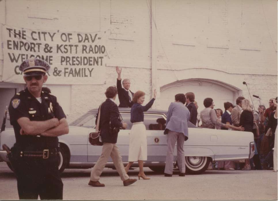 police, campaign, Davenport, IA, history of Iowa, parade, Iowa History, Civic Engagement, politics, president, Morrissey, Jeff, Iowa, jimmy carter, wave