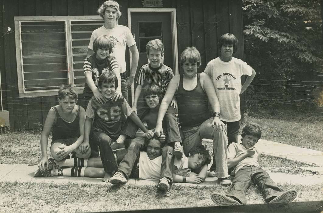 boys, Comer, Lory, history of Iowa, cabin, ymca, summer camp, Iowa, Boone County, IA, Children, silly, Iowa History, Outdoor Recreation, Portraits - Group