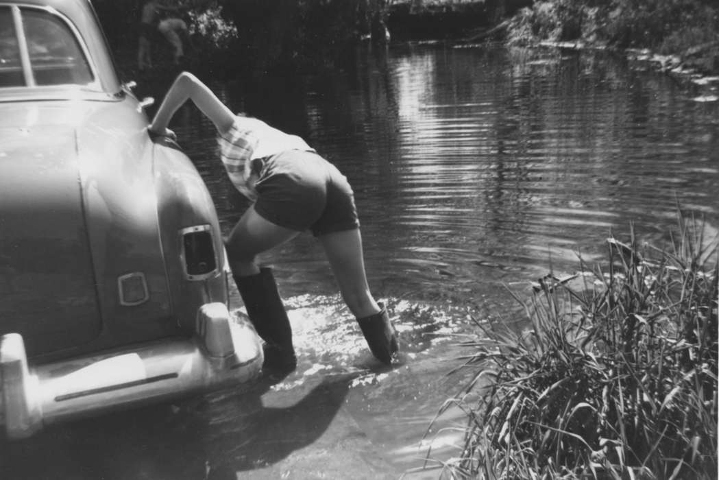 history of Iowa, Iowa History, Charles City, IA, Motorized Vehicles, Lakes, Rivers, and Streams, boots, car, pond, Iowa, Lyman, Donna