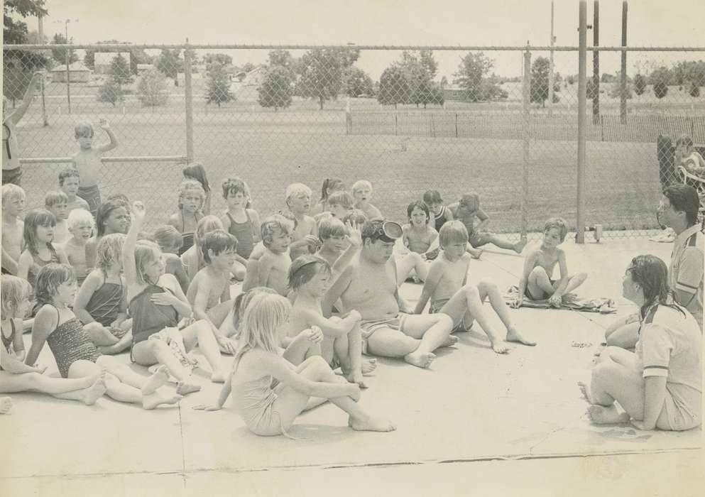 Waverly Public Library, fence, swim suit, Iowa History, history of Iowa, goggles, Waverly, IA, grass, swim, Iowa, bathing suit, tree, Children, Leisure