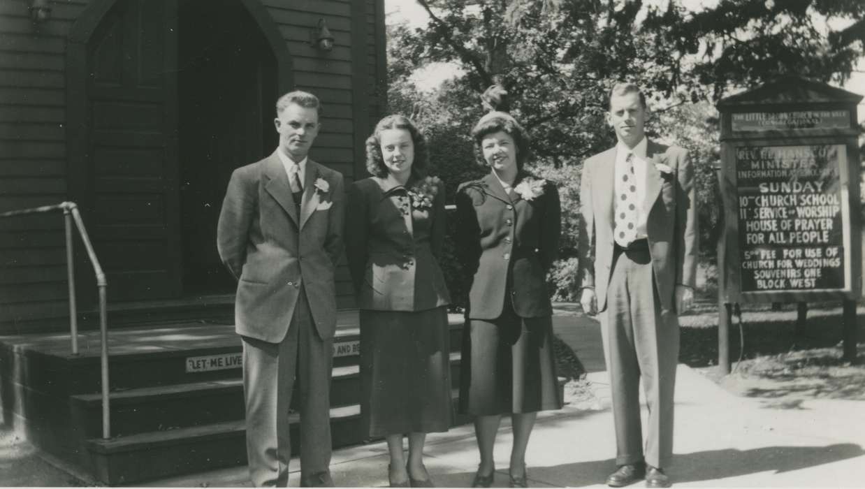 Portraits - Group, history of Iowa, Religious Structures, IA, Iowa History, little brown church, Iowa, King, Tom and Kay, Weddings