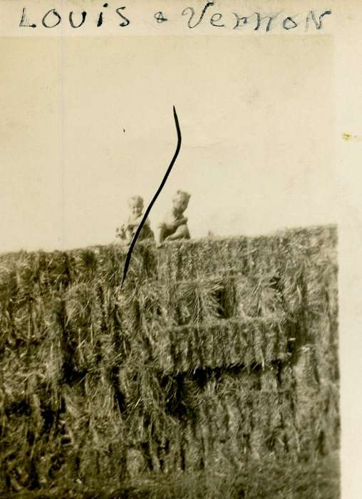 Portraits - Group, Langel, Craig, history of Iowa, hay bail, Iowa History, Le Mars, IA, Iowa, Farms, Children