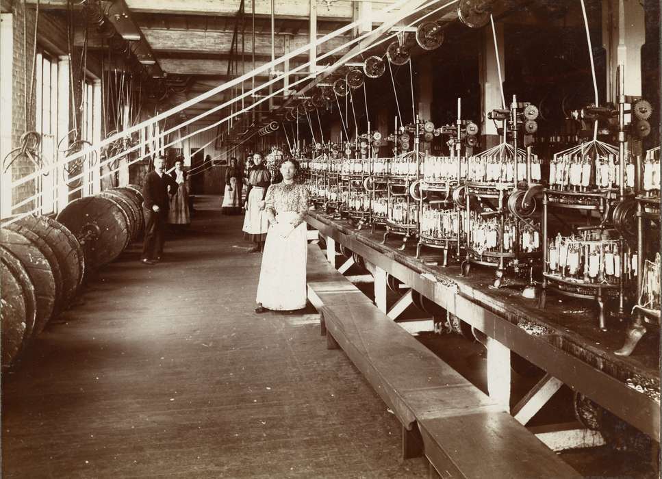 workers, Iowa, textile, Archives & Special Collections at the Thomas J. Dodd Research Center, University of Connecticut Library, cotton, Ansonia, CT, women, spool, history of Iowa, factory, Iowa History