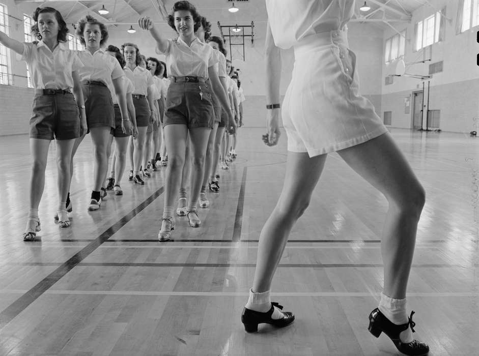history of Iowa, Iowa History, Entertainment, Library of Congress, girls, dance, tap dance, tap dancing, dancing, Iowa, Schools and Education, pose, Children, gymnasium
