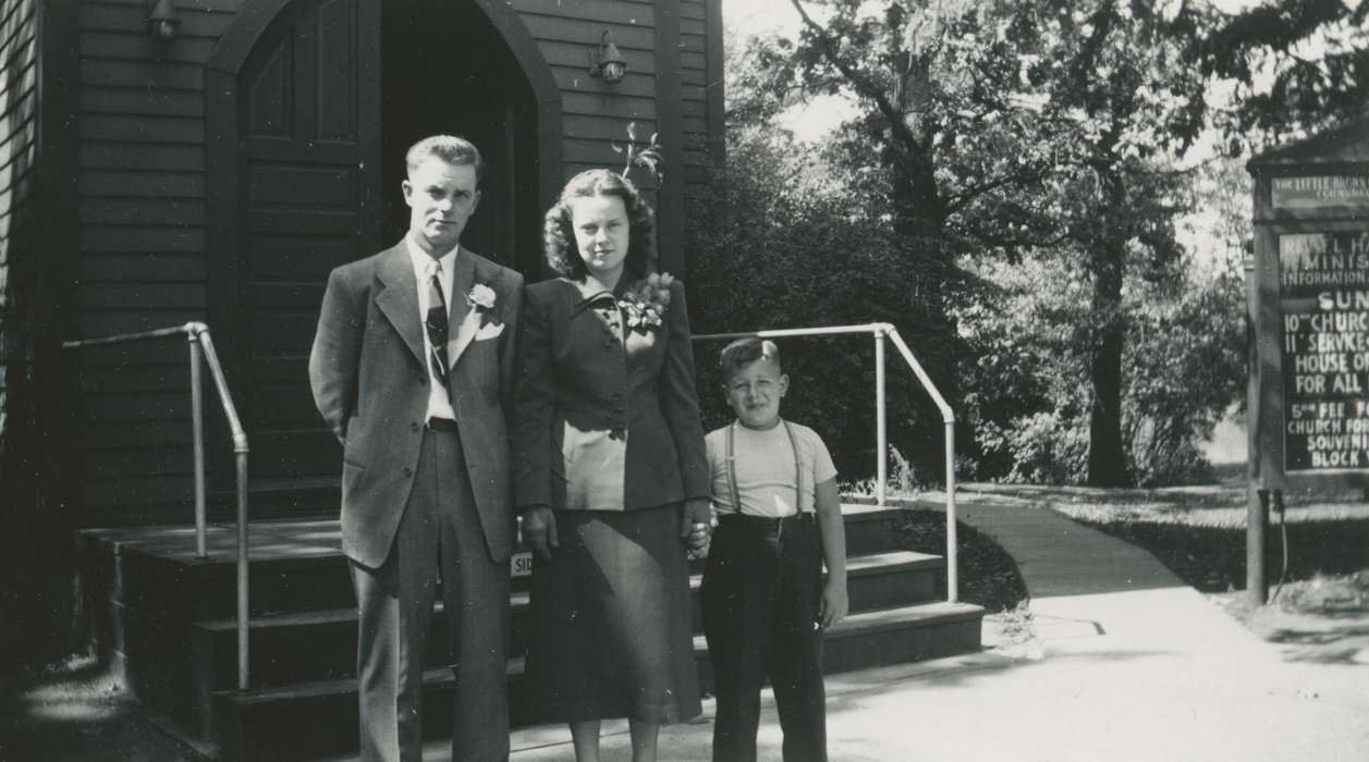 Portraits - Group, history of Iowa, Religious Structures, Iowa History, Families, Nashua, IA, little brown church, suspenders, Iowa, King, Tom and Kay, Weddings, Children