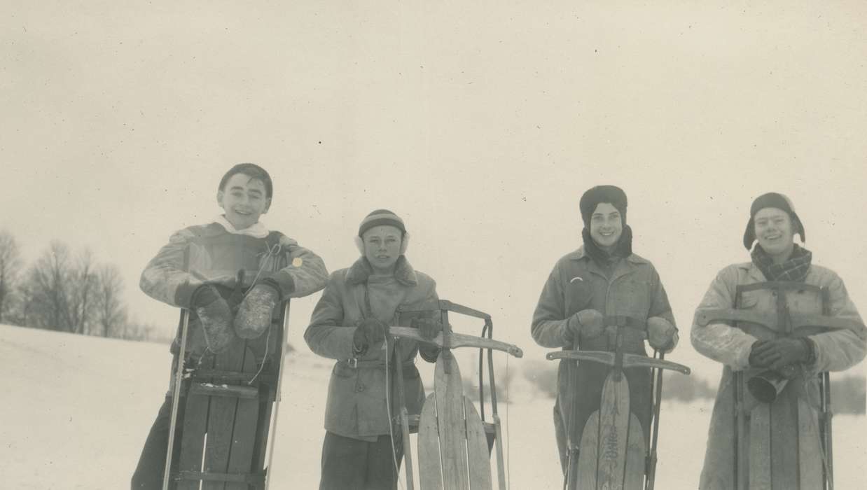 Portraits - Group, gloves, sled, mittens, history of Iowa, Iowa History, boy scout, Webster City, IA, winter, Iowa, Outdoor Recreation, McMurray, Doug, snow, Children